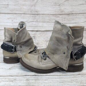 Airstep A.S.98 Taupe Biker Leather Ankle Boots Boho Grunge Rockstar Women Sz 37